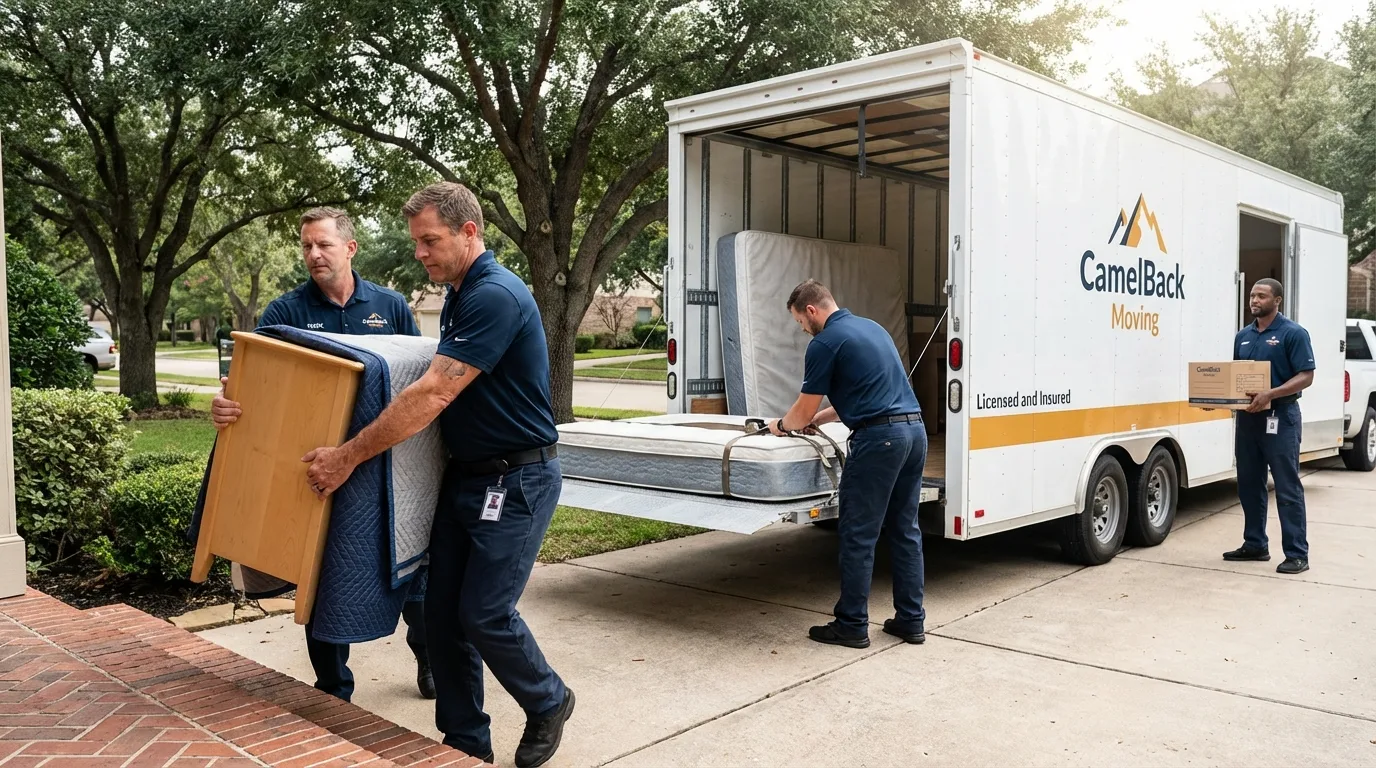 Crew loading residential truck for cross-state move from Springview, NE